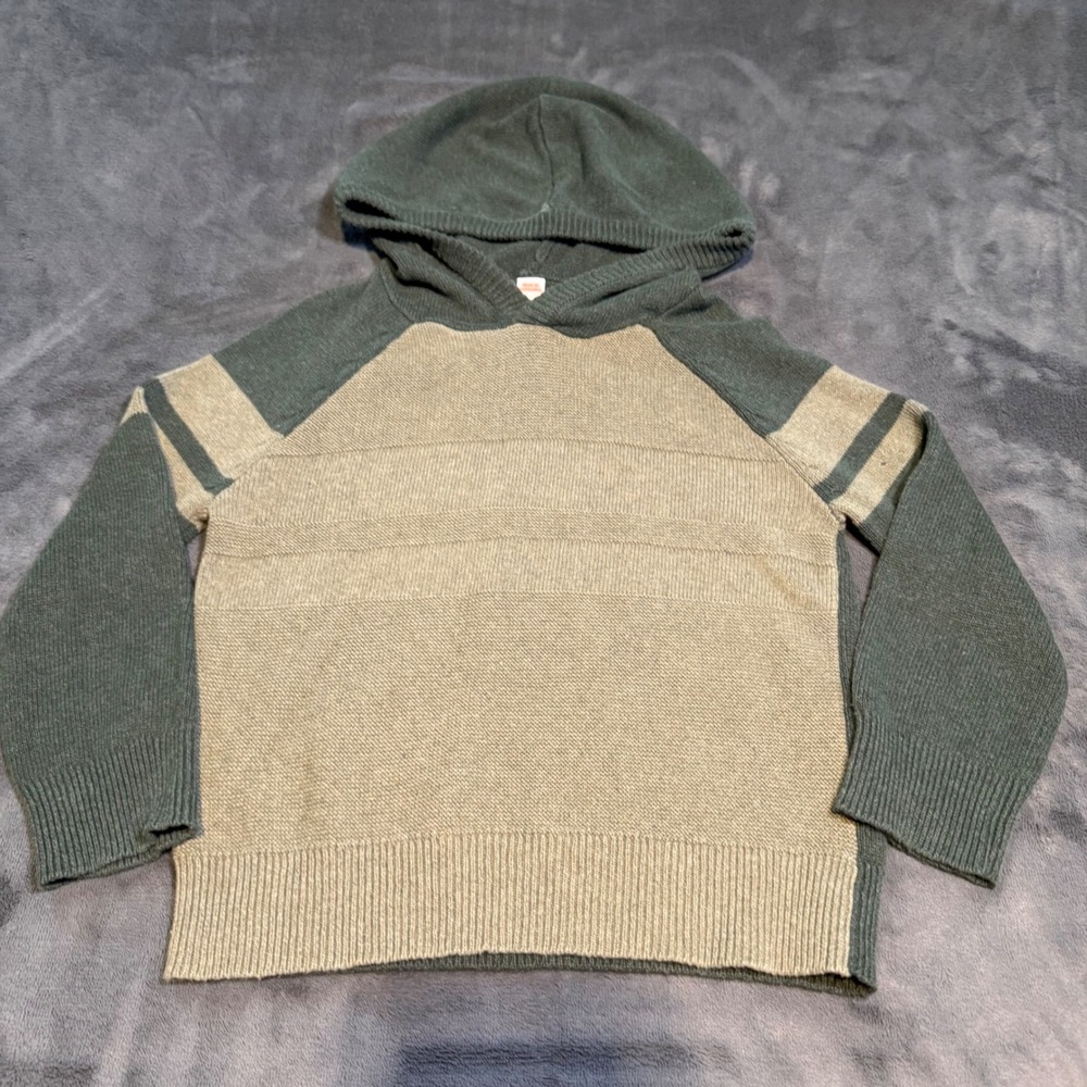 Cat & Jack Toddler Boys Size 4T Dark Green Stripe Knit Pullover‎ Hoodie Sweater